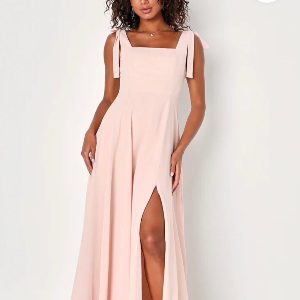 Lulu’s Love Me Forever Blush Tie-Strap Square Neck Maxi Dress